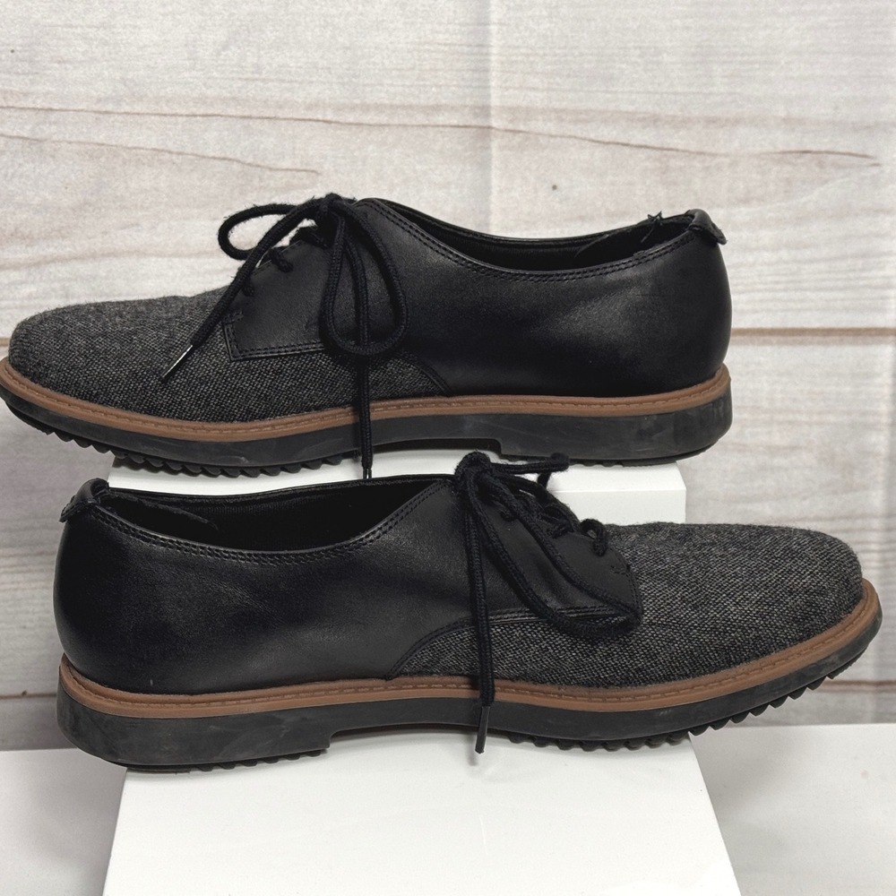 Clarks Collection Cushion Soft Womens 7.5 Black Leather Grey Fabric Oxfords - Picture 2 of 7